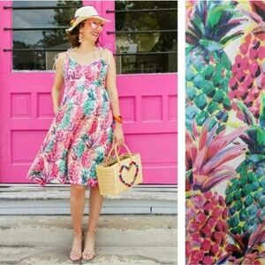 J. Crew NWOT Painted Pineapple Print Speghetti Strap Midi Dress Size 4 Women's
